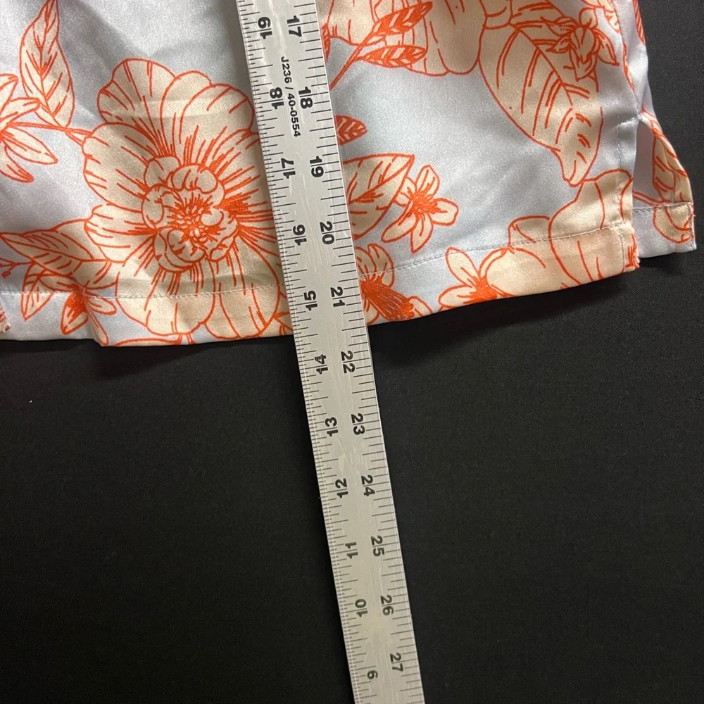 Joie‎ top Satin Pajamas Sz m Blue Orange Floral Pockets